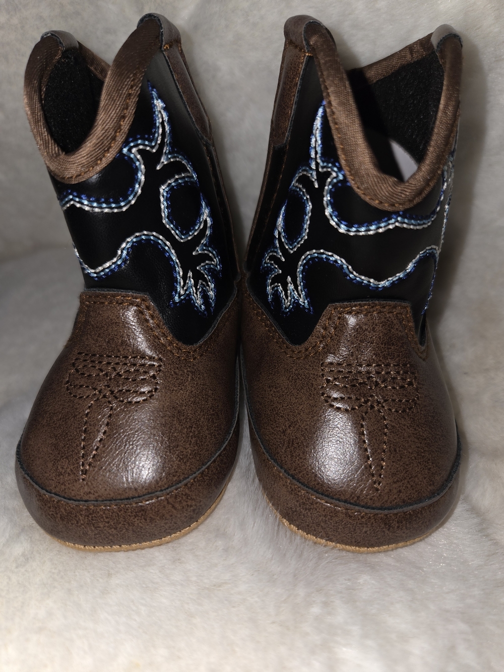 Ariat Brown & Black Kids Western Boots with Blue Stitching